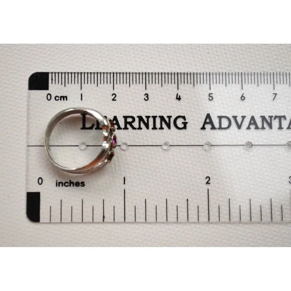 Vintage Rhodium Electroplate Birthstone Mothers Day Ring with‎ 3 Stones Size 7